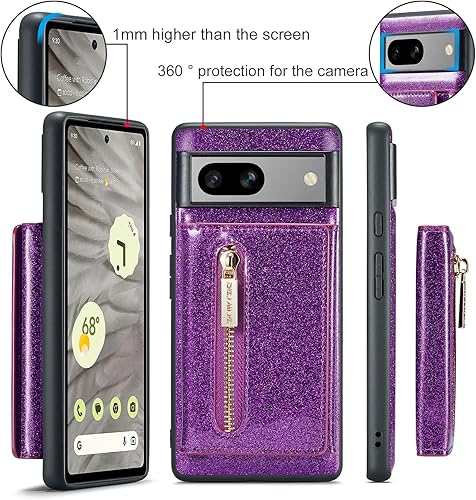 Miniatura 3 de Asuwish Funda para teléfono para Google Pixel 7A 5G 2023 con protector de pantalla de vidrio templado y ranura para tarjeta de crédito, soporte con