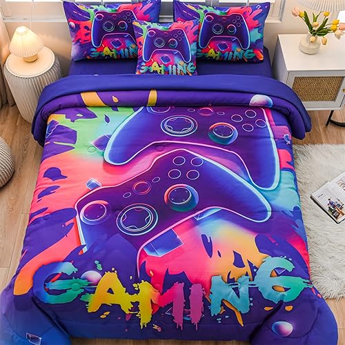 Miniatura 8 de Aimuan Juego de edredón de videojuegos para niños, conjunto de ropa de cama para niños, consola de videojuegos, botones de acción, novedoso y