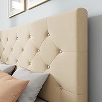 Vista 47 de WEEWAY Base de cama de plataforma de tamaño matrimonial con 4 cajones de almacenamiento, cabecera capitonada con botones de costura de diamante