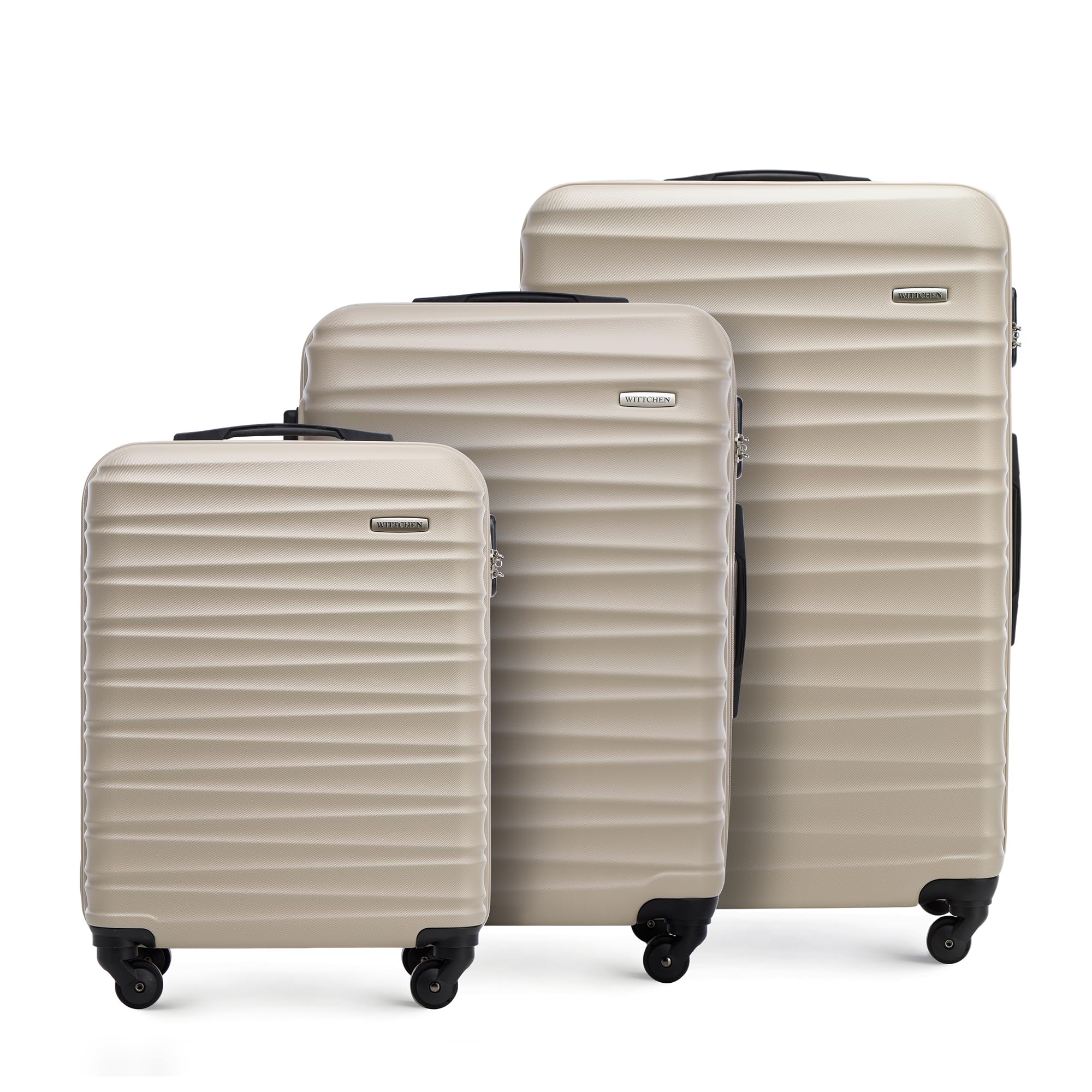 WITTCHEN valigia da viaggio set di 3 trolley bagaglio a mano valigia a rotelle ABS 4 ruote spinner chiusura a combinazione maniglia telescopica Groove Line beige Ryanair/ITA Airways/easyJet