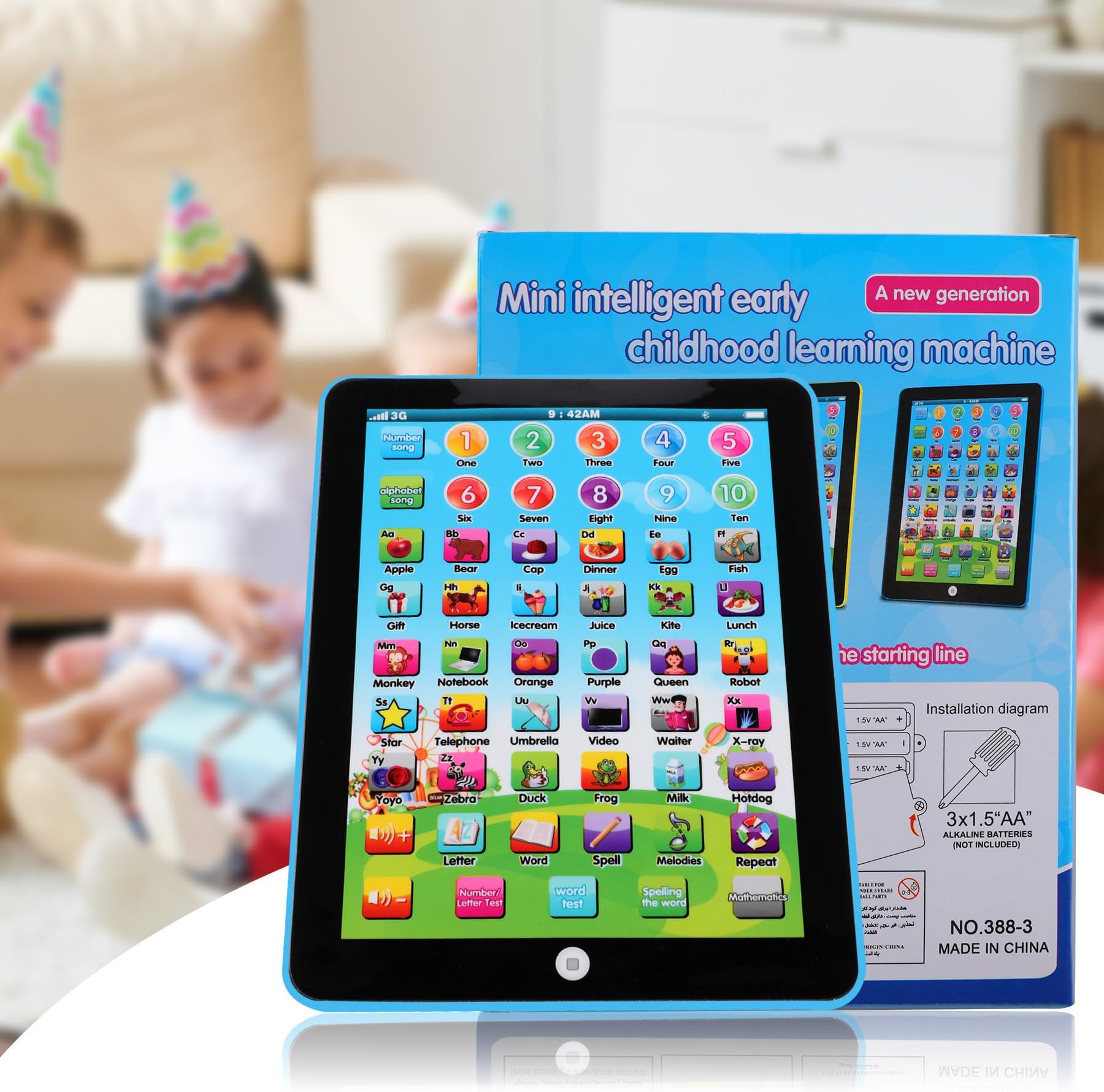 Mini Kids Learning Pad/Tablet Interactive Toddler Toys with Words Numbers Alphabets Music English Electronic Educational Toy for 2-3 Year Old Kids Boys and Girls(Blue)