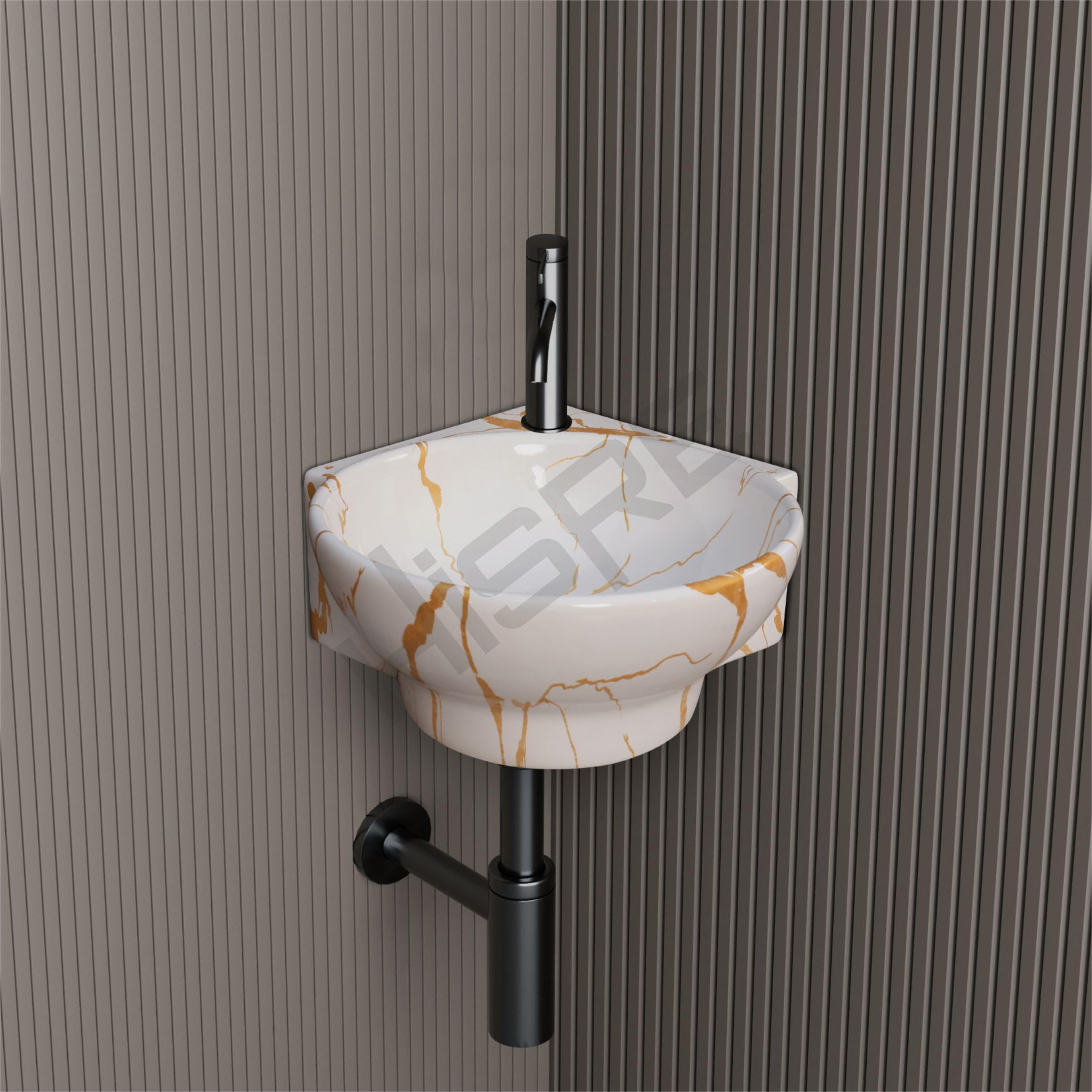 HISRE Wall Mounted Wash Basin for Bathroom | Ceramic Wash Basin Wall Hung Small Corner Wash Basin/Sink (Style - D), photo 2 of 5