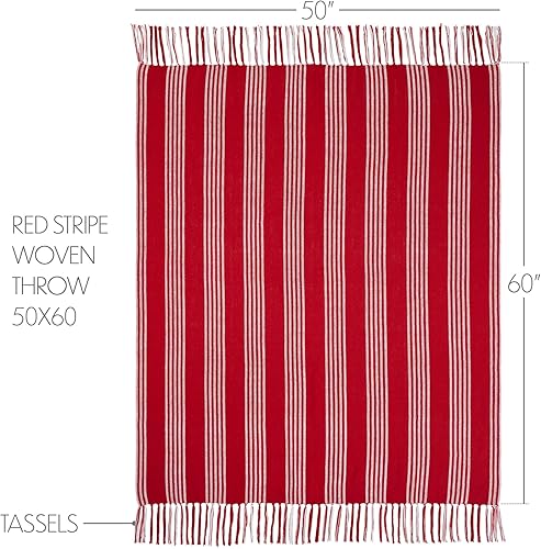 Miniatura 3 de VHC Brands Arendal - Decoraciones navideñas para sala de estar, sofá, cama, manta tejida a rayas rojas, 50 x 60 pulgadas