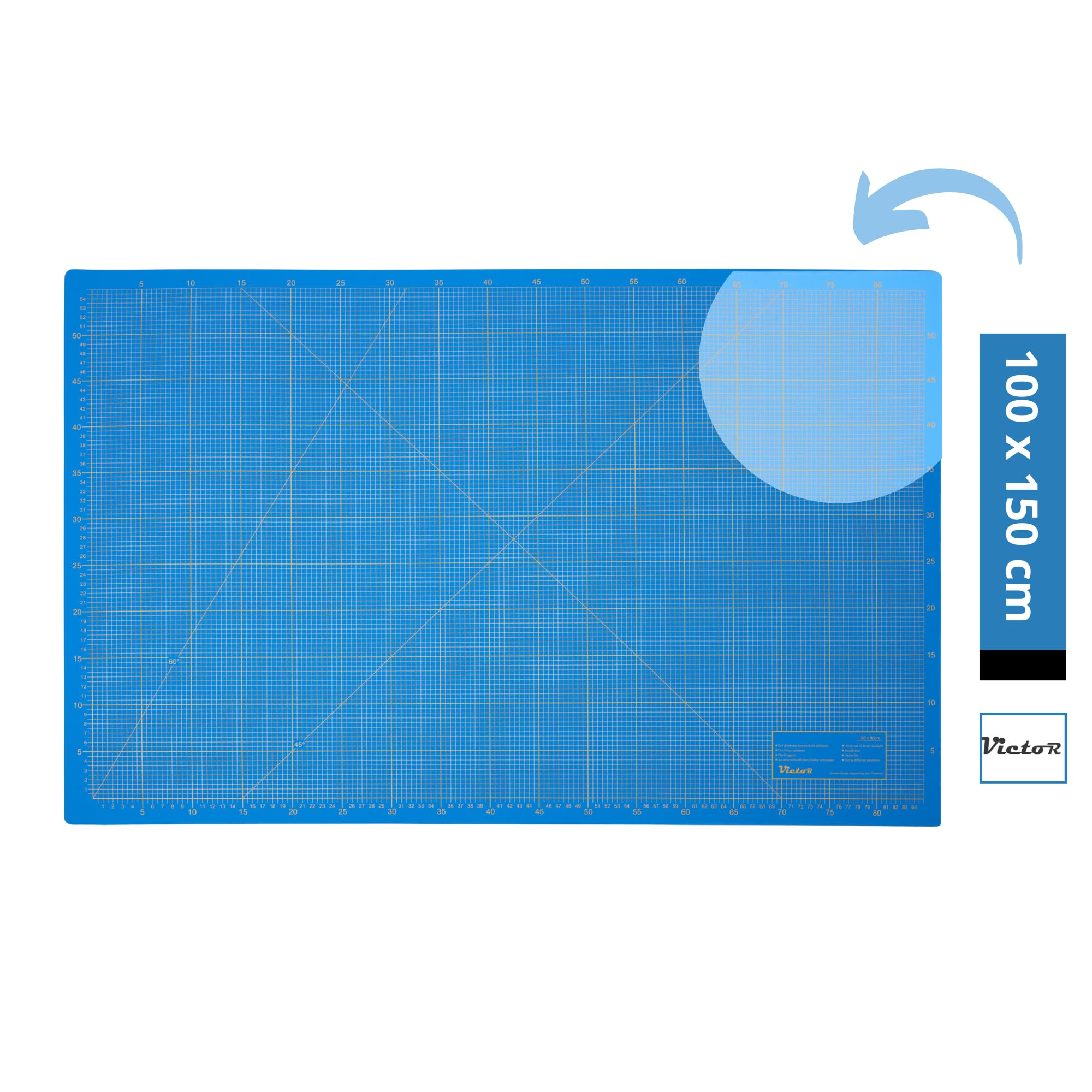Victor alfombrilla de corte XXL azul 100 x 150 cm de 3 capas autocicatrizante – base de corte profesional para bricolaje y costura, protector de escritorio