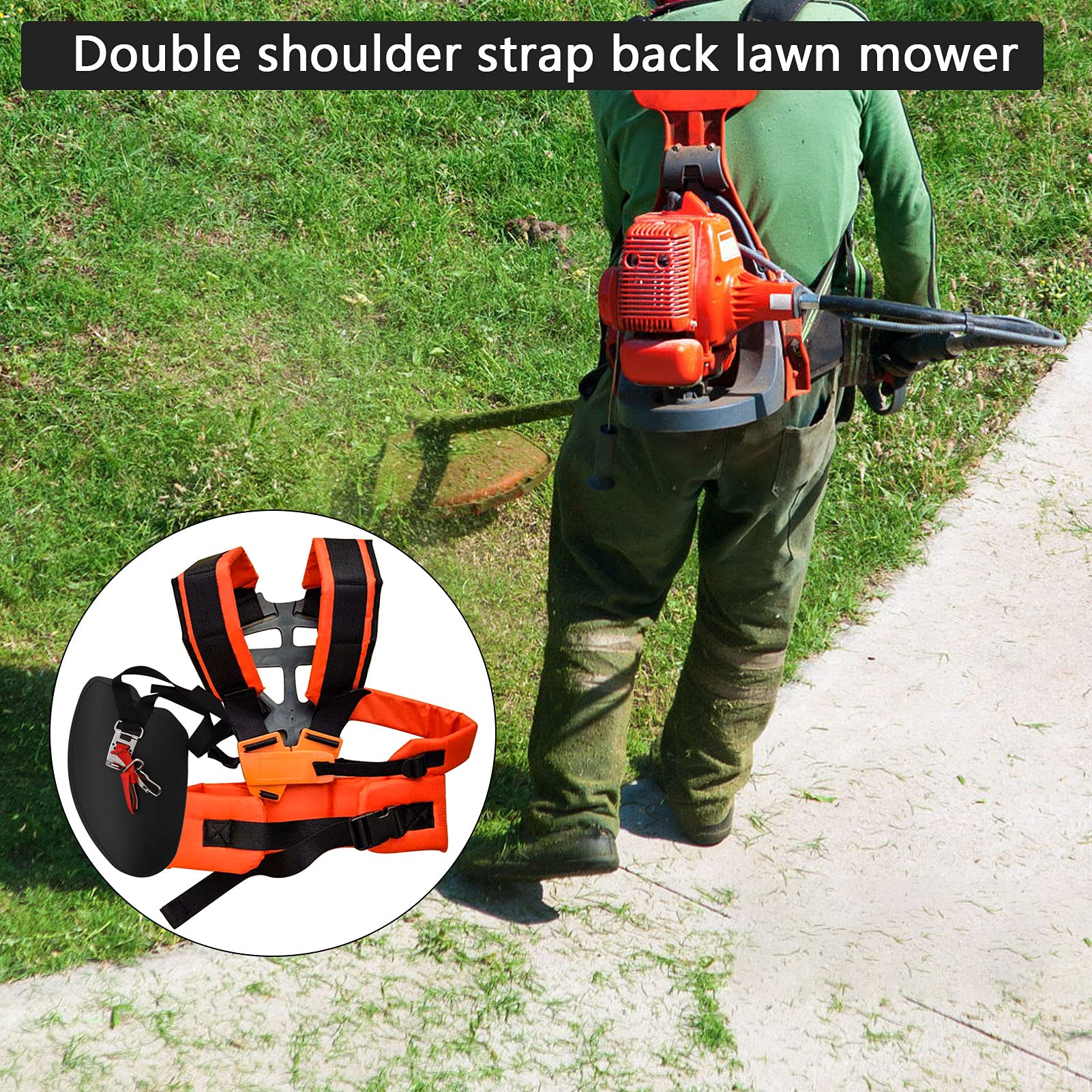 Cortadora de Césped con Arnés de Doble Hombro, Correa de Hombro Ajustable para Desbrozadora o Jardinería (Naranja)