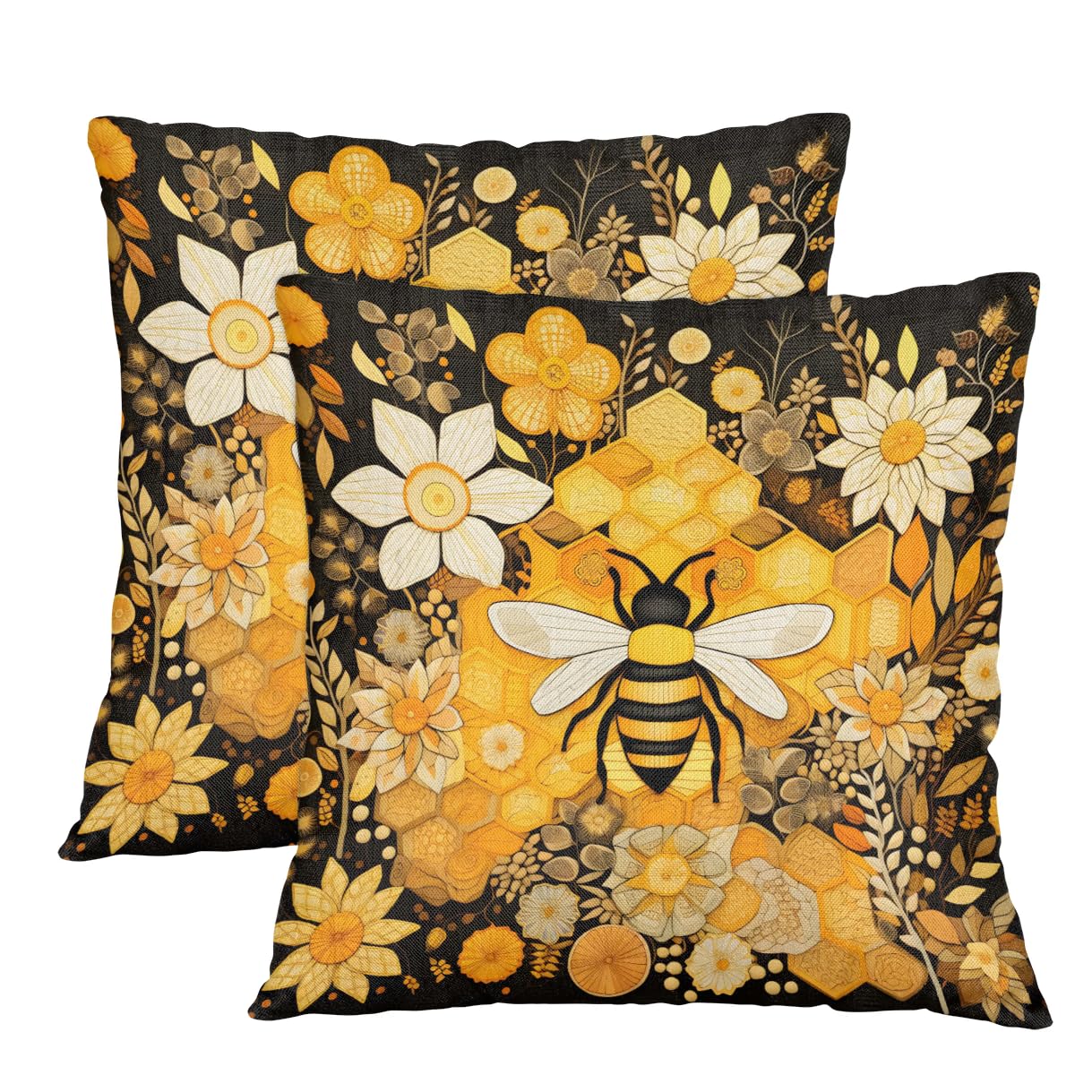 Housse de coussin abeille chic 61x61 finition style ferme bohème