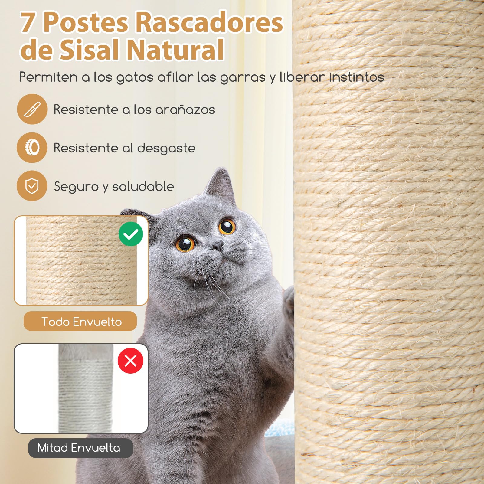COSTWAY Árbol Rascador para Gatos de 151 cm, Torre Rascador de Escalada Gato con Poste Rascador, Condominio, Alfombra, Cama, Hamaca, Cojín Lavable, Centro de Actividades Multifuncional para Gatos