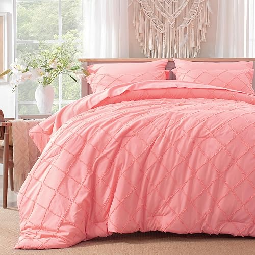 Miniatura 4 de Gotroolhome Juego de edredón rosa coral con diseño copetudo, juegos de ropa de cama de granja para todas las estaciones, cama Queen suave de 7