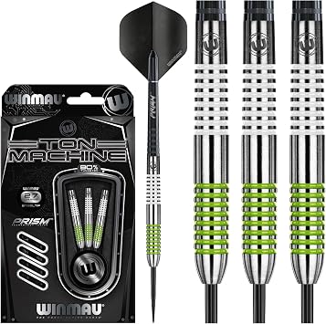 WINMAU Darts Ton Machine Professional Tungsten Darts Set with Prism Flights and Shafts Stems 22g | 23g | 24g | 26g | 27g Gram Steeltip Dart Set