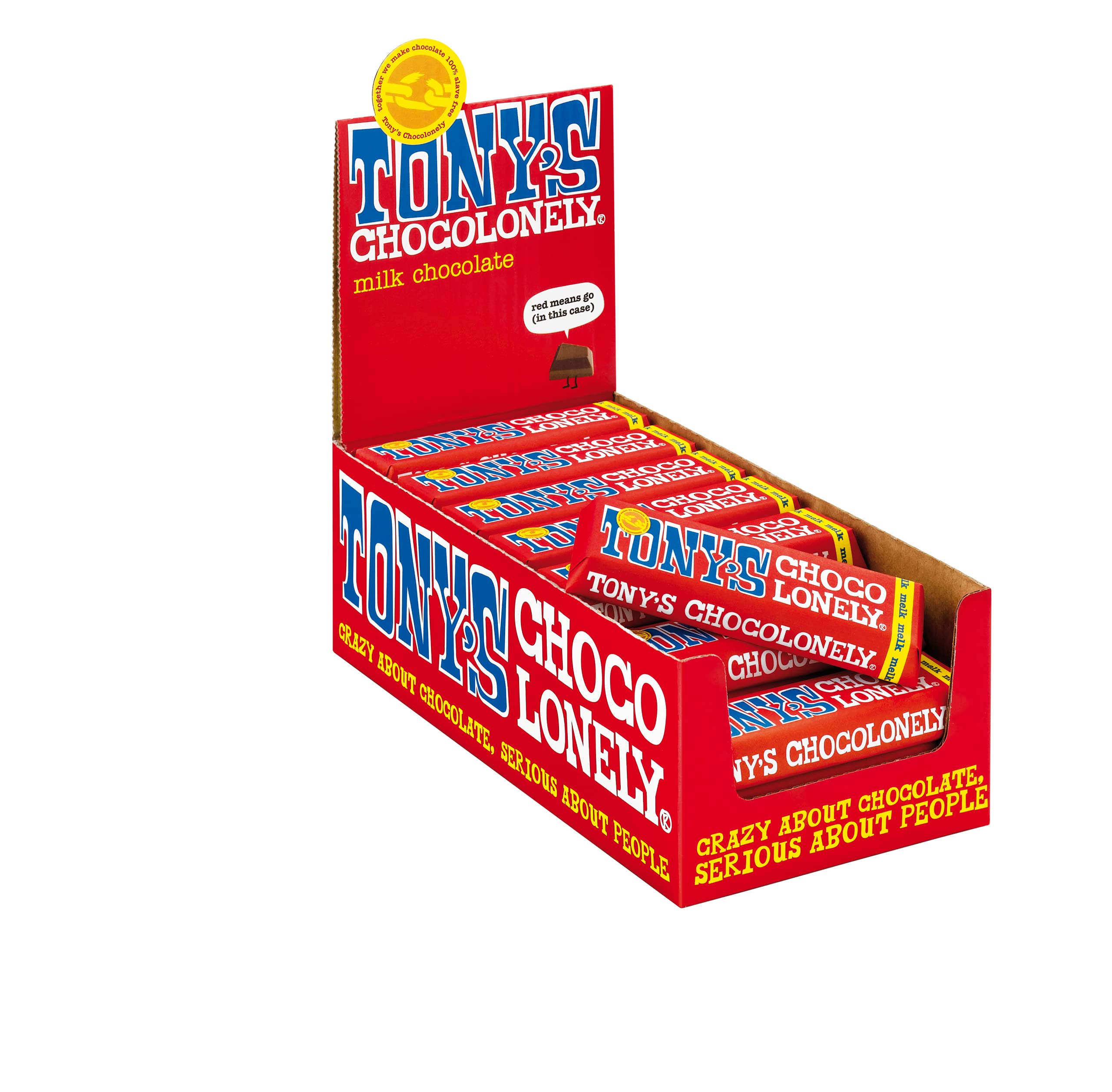 TONY'S CHOCOLONELY - Vollmilchschokolade 35x50 g Riegel - Fairtrade Schokoriegel, ideal für unterwegs. Ohne Palmöl, hergestellt in Belgien