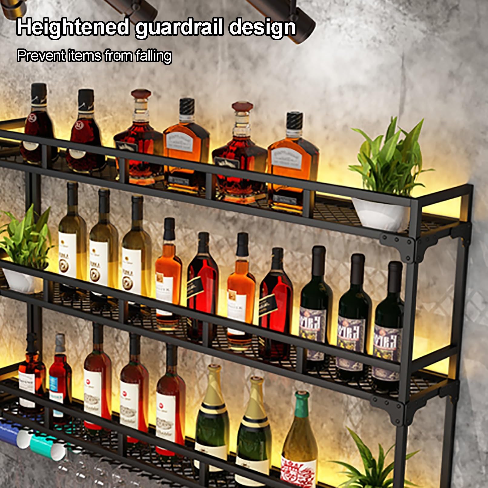 OGLFGLNY Schwimmender Weinregal mit LED Light Bar Wall Montode -Schnaps -Display -Regal mit Weinglashalter Multi funktionaler Aufbewahrung für Home 
