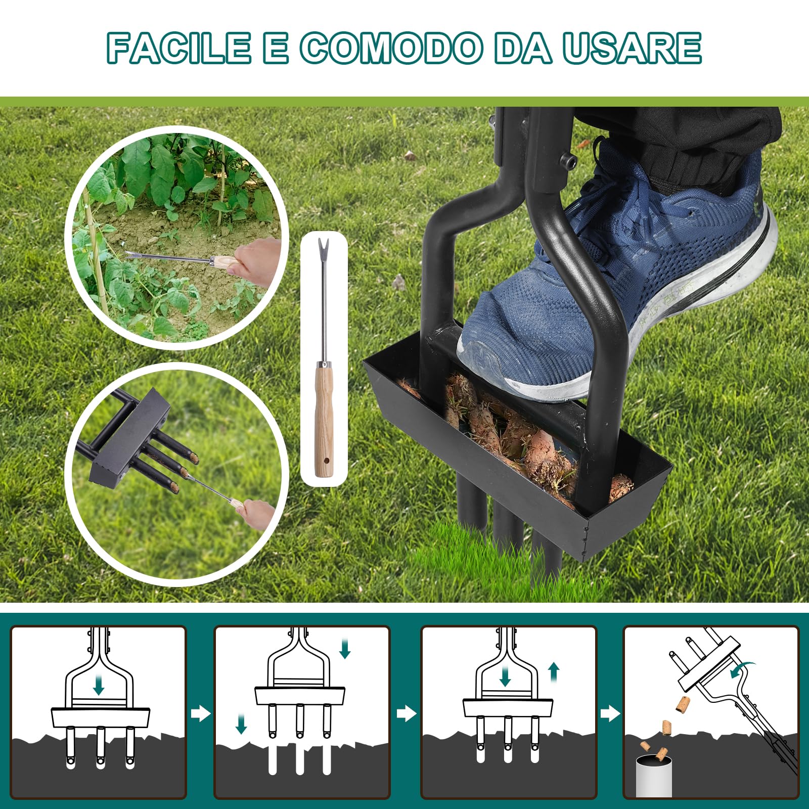 HYCHIKA Aeratore per Terreni e Prati compattati, 3 Tubi di Estrazione del Terreno PCS