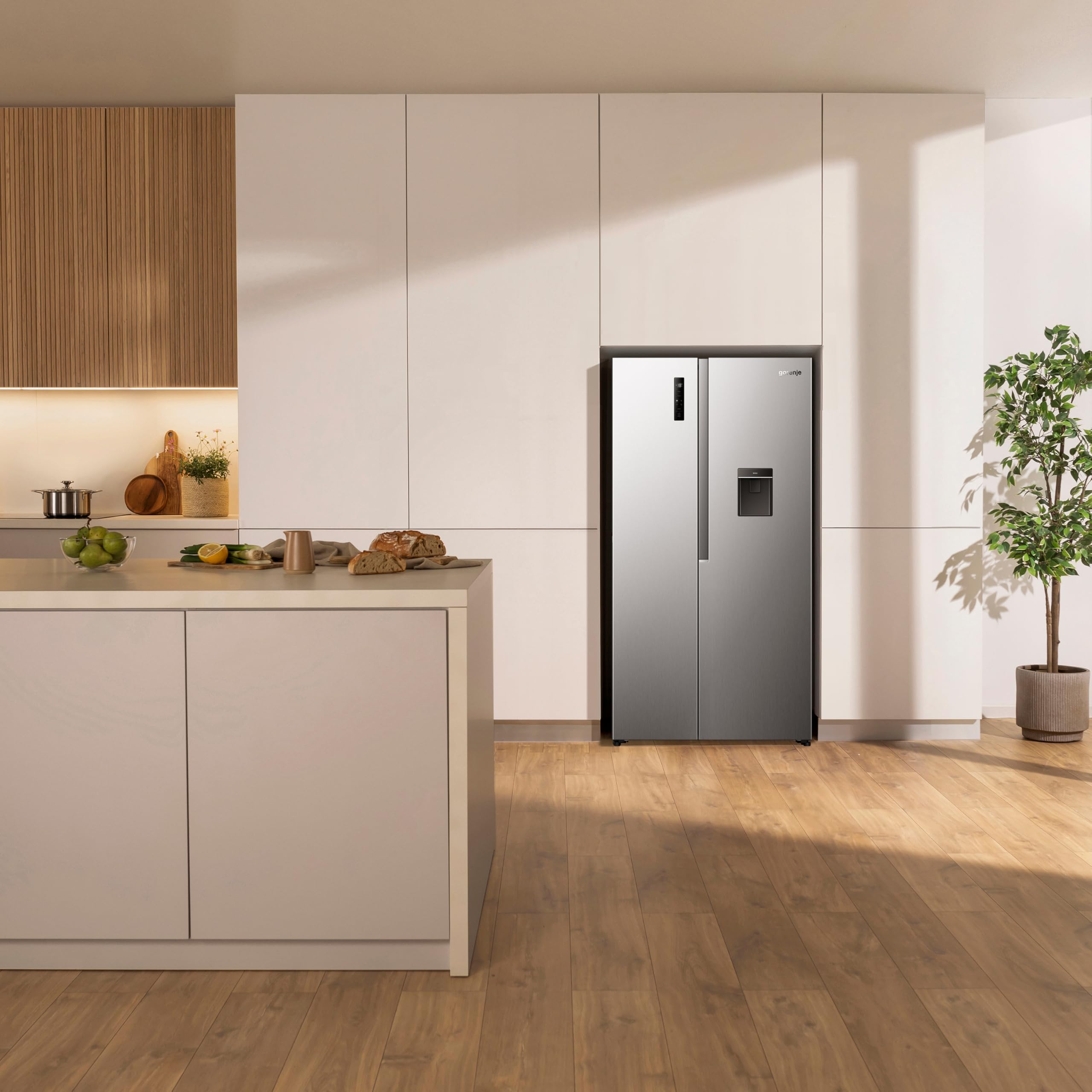 Gorenje NRS917E41XWD Kühl-Gefrierkombination/Freistehend/ 541L/ 39dB/ EEK: E/NoFrost Plus/Wasserspender/Multiflow 360°/ CrispZone/Supercool/FastFreeze/(BxHxT): 91,1 × 178,6 × 61,5 cm/Grau