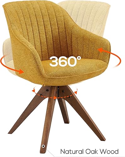 Miniatura 4 de Art Leon Silla de comedor Silla de comedor giratoria tapizada de tela moderna de mediados de siglo con patas de madera, silla auxiliar de ocio con