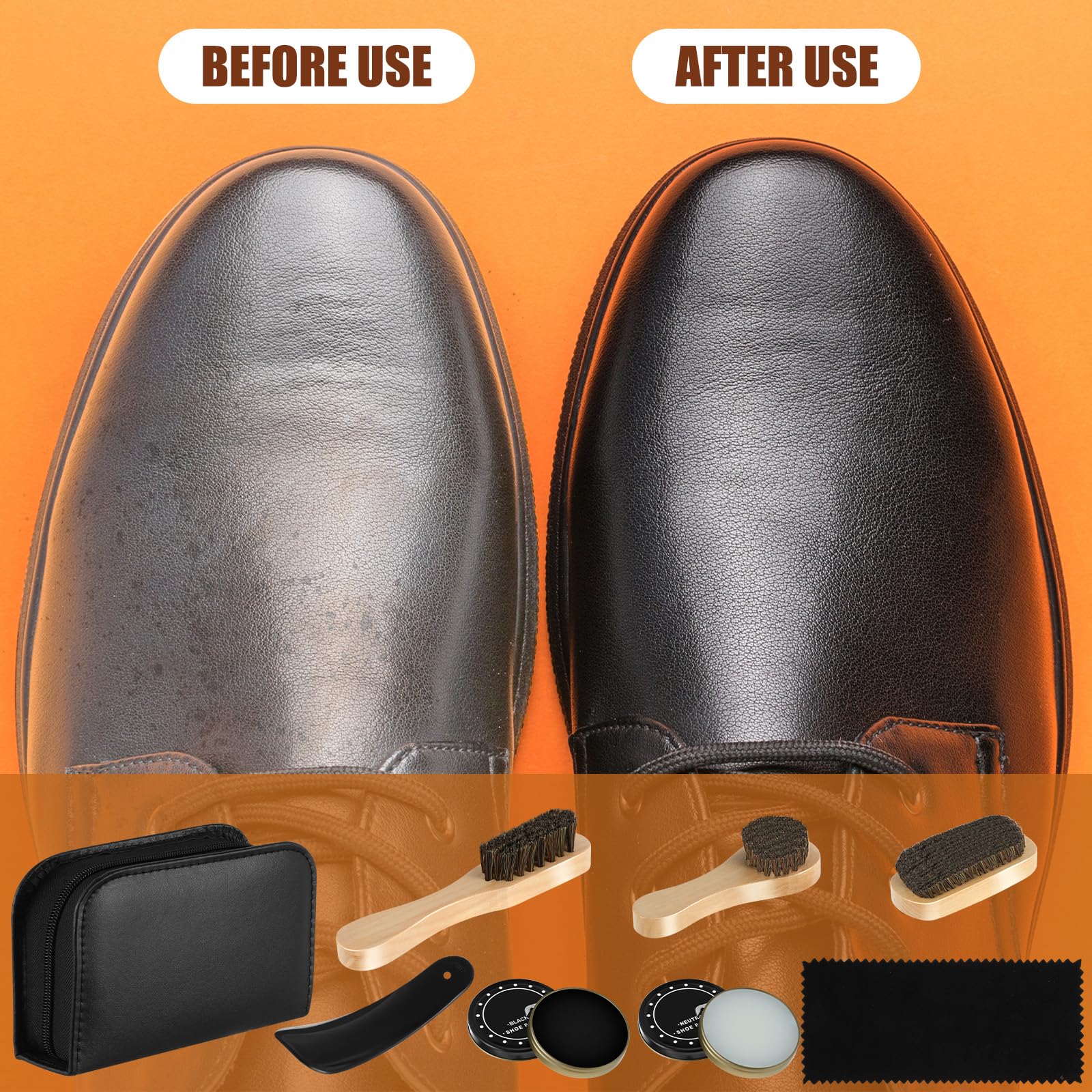 Loopeer Kit completo de esmalte de zapatos, kit completo de limpieza de zapatos, kit de cuidado de brillo para zapatos, caja de cepillo para botas para hombres y mujeres, color negro, Negro y