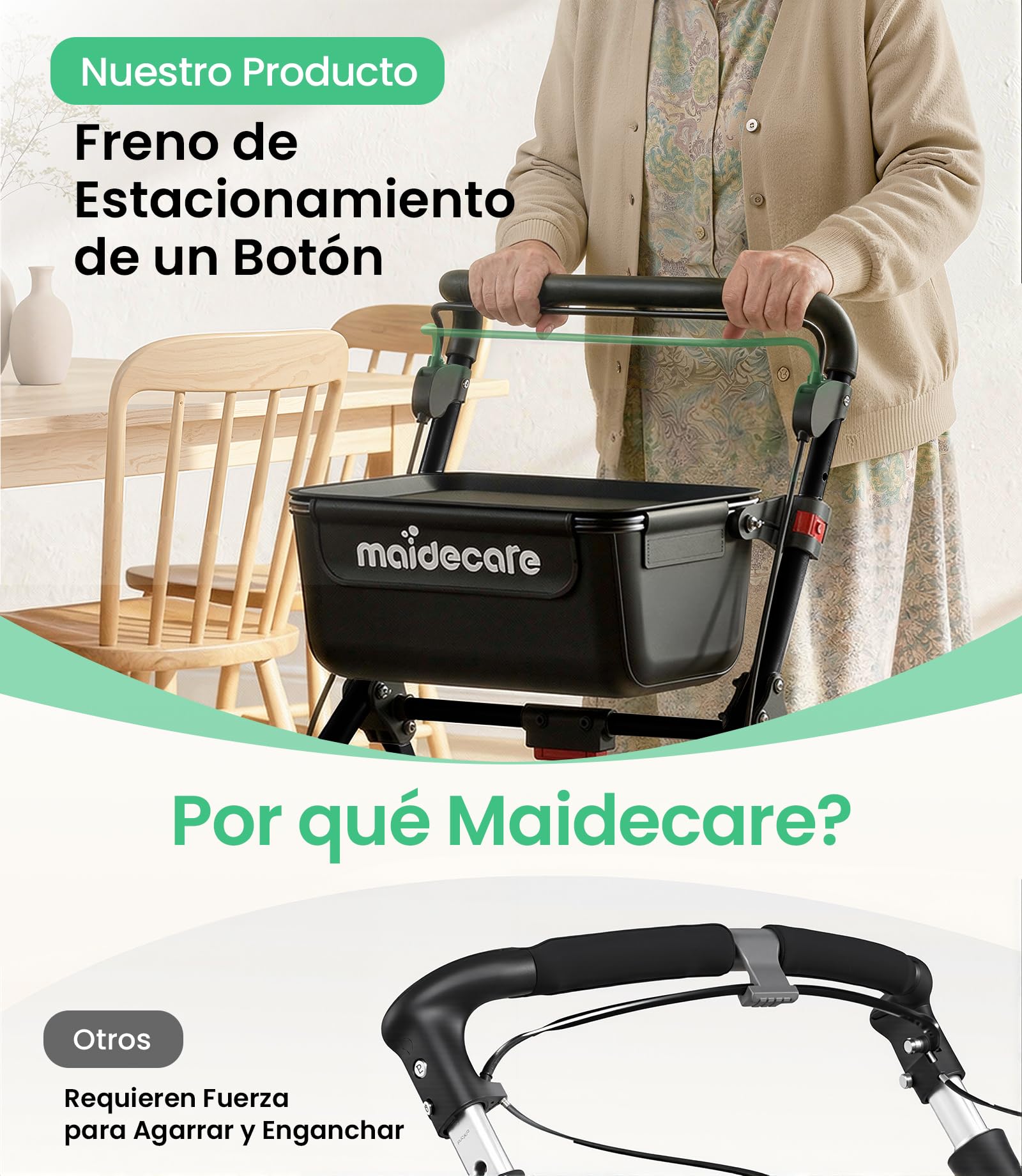 Andador para Ancianos, Andador Plegable con Asiento para Personas Mayores, Estrecho para Apartamento, Modelo de Interior Plegable y Ligero con Bandeja y Bolsa de Tela, 4 ruedas, Aluminio, Negro