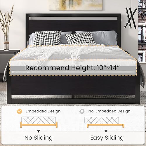 Miniatura 6 de SHA CERLIN Marco de cama tamaño completo con cabecera moderna, base de plataforma de metal resistente con pie de cama cuadrado y soporte de 13 Negro