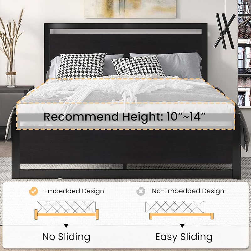SHA CERLIN Heavy Duty Full Size Bed Frame with Modern Headboard, Black image 6