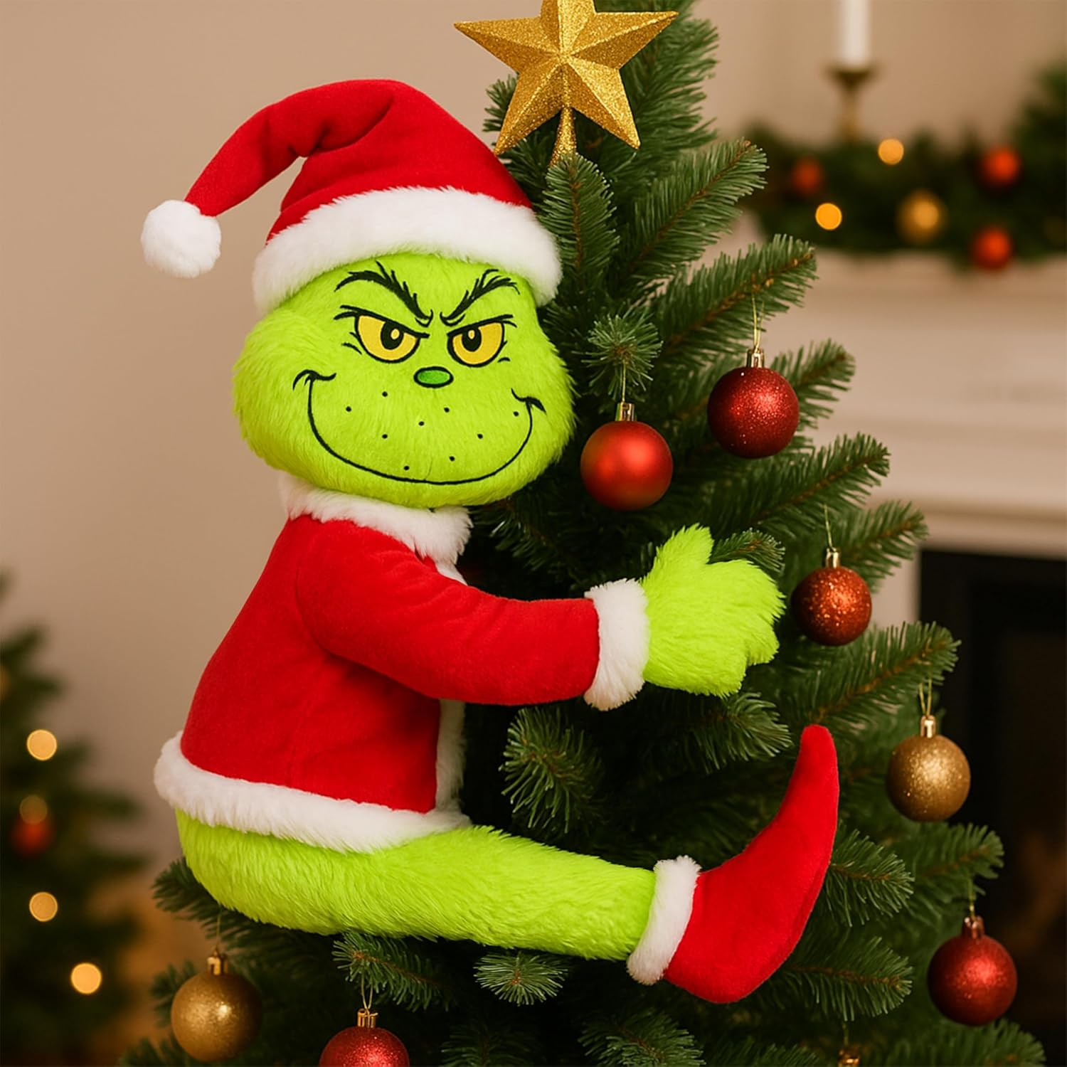 Green Furry Christmas Thief Tree Topper, Holiday Character Tree Hugger Decoration for Wine Bottle Curtain Christmas Tree Ginger Bread Home Decor (1 Pack) - Image 5