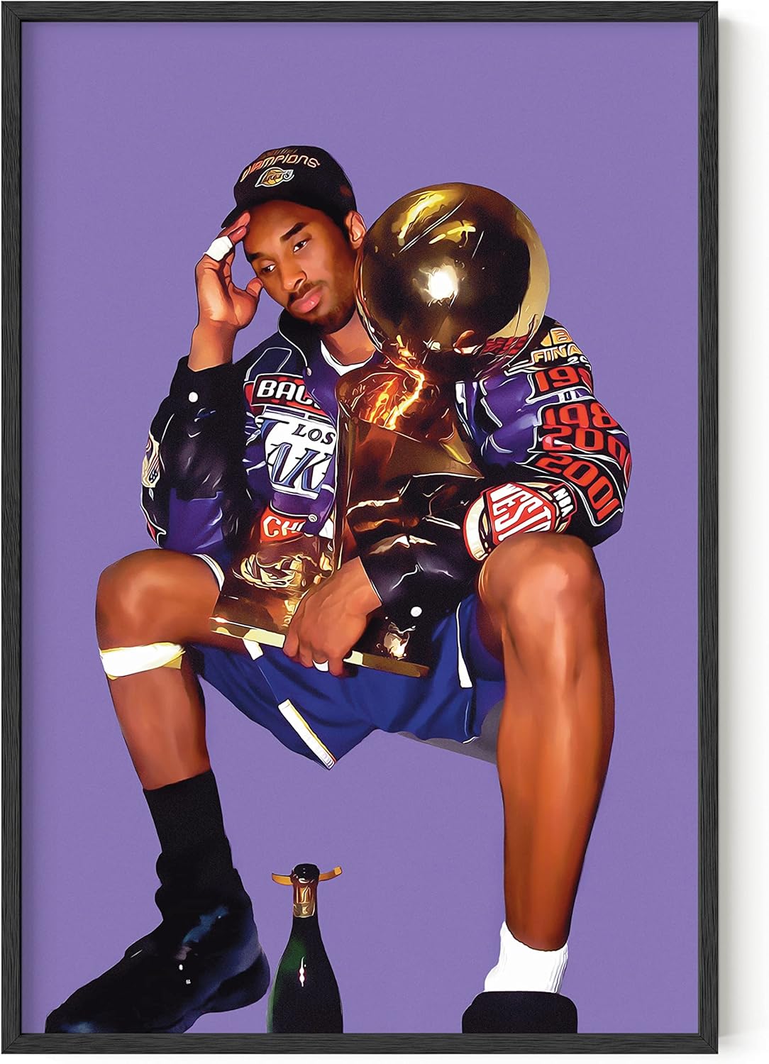 HAUS AND HUES Kobe Wall Art - Kobe Bryant Poster, Black Mamba Art, Basketball Athlete with Trophy (Framed Black, 24x36)