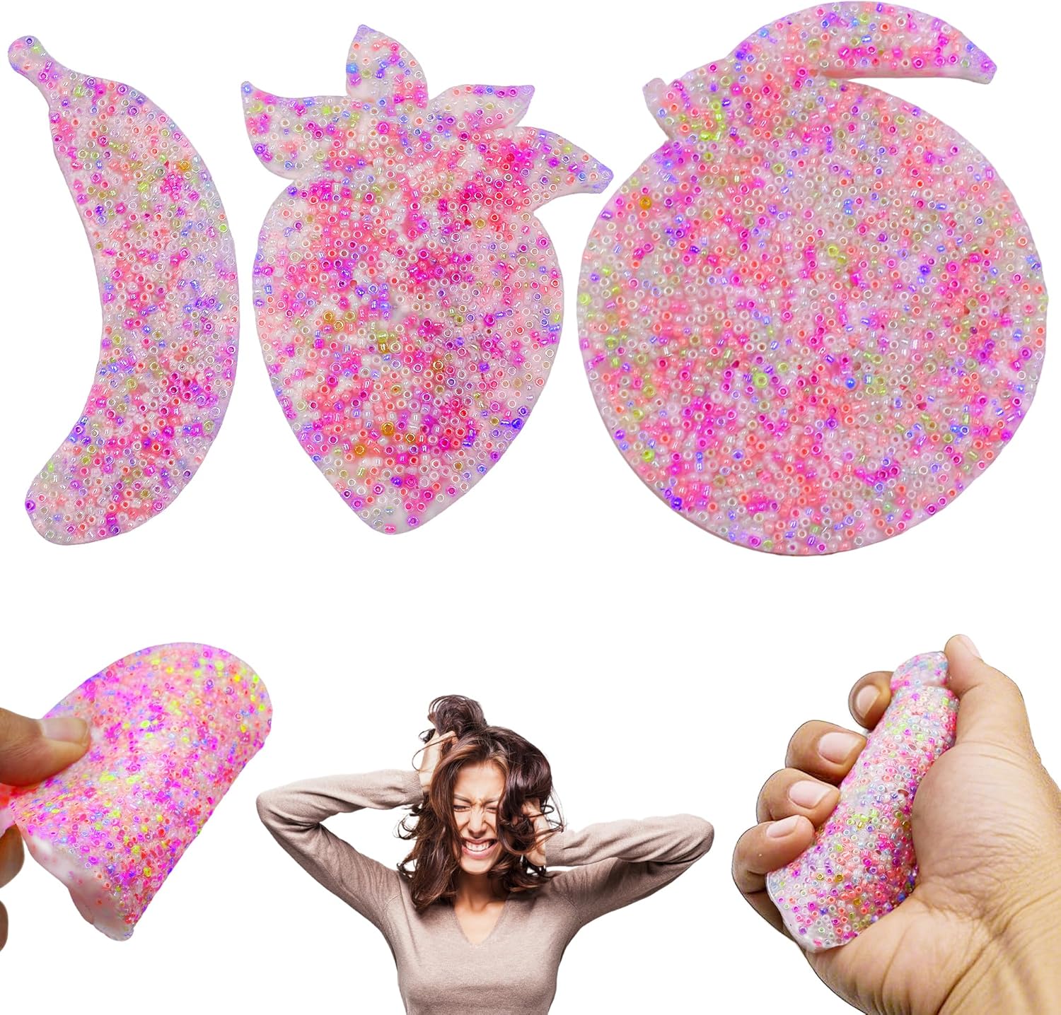 3Pcs Skin Picking Fidget Toys, Fruits Picky Pad, Silicone Sensory Pick Pad for Anxiety Relax, Trichotillomania Toys for Skin Pickers, Pink