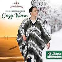 Vista 128 de Artisans Bazaar Poncho tradicional mexicano de Baja para hombres y mujeres, auténtico sarape de Gaban, manta de vaquero Pancho Jorongo rojo - rosa