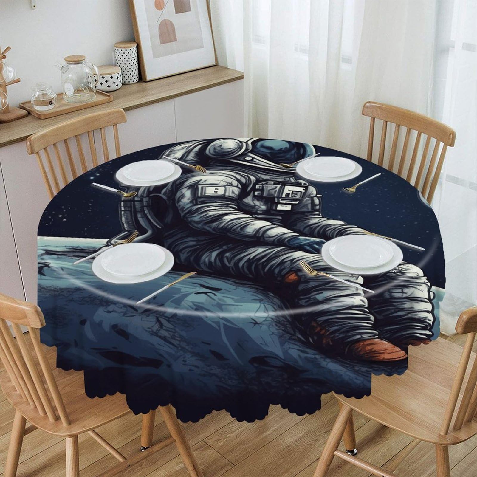 VstaDank 60 Inch Round Astronaut Space Tablecloth Polyester Waterproof Wrinkle Free Table Cloth Spillproof Washable Table Cover Colorful Tablecover Decor for Home Kitchen Dining Party