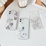 DEFBSC Soft Case Compatible with iPhone 12, Clear Floral Flower Pattern Print Design Flexible TPU Shockproof Cover for Women Girls,Flower Protective Phone Case 6.1", Purple Peony