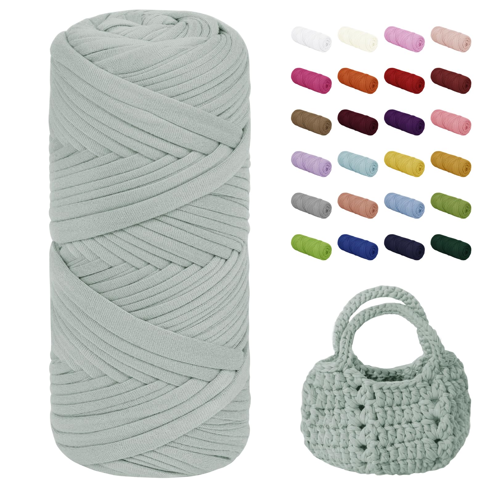 Uiopa T-Shirt Yarn, 200g/75m Chunky Crochet T Shirt Yarn, Polyester Elastic Fabric Ribbon for Crocheting Bags, Baskets, Home Decor, DIY Crafts (Bean Green)