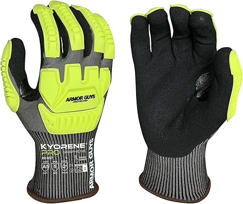 Armor Guys Kyorene Pro 00-857 A5 - Guantes de trabajo resistentes a los cortes, grafeno, agarre de palma de nitrilo, protección de espalda TPV para