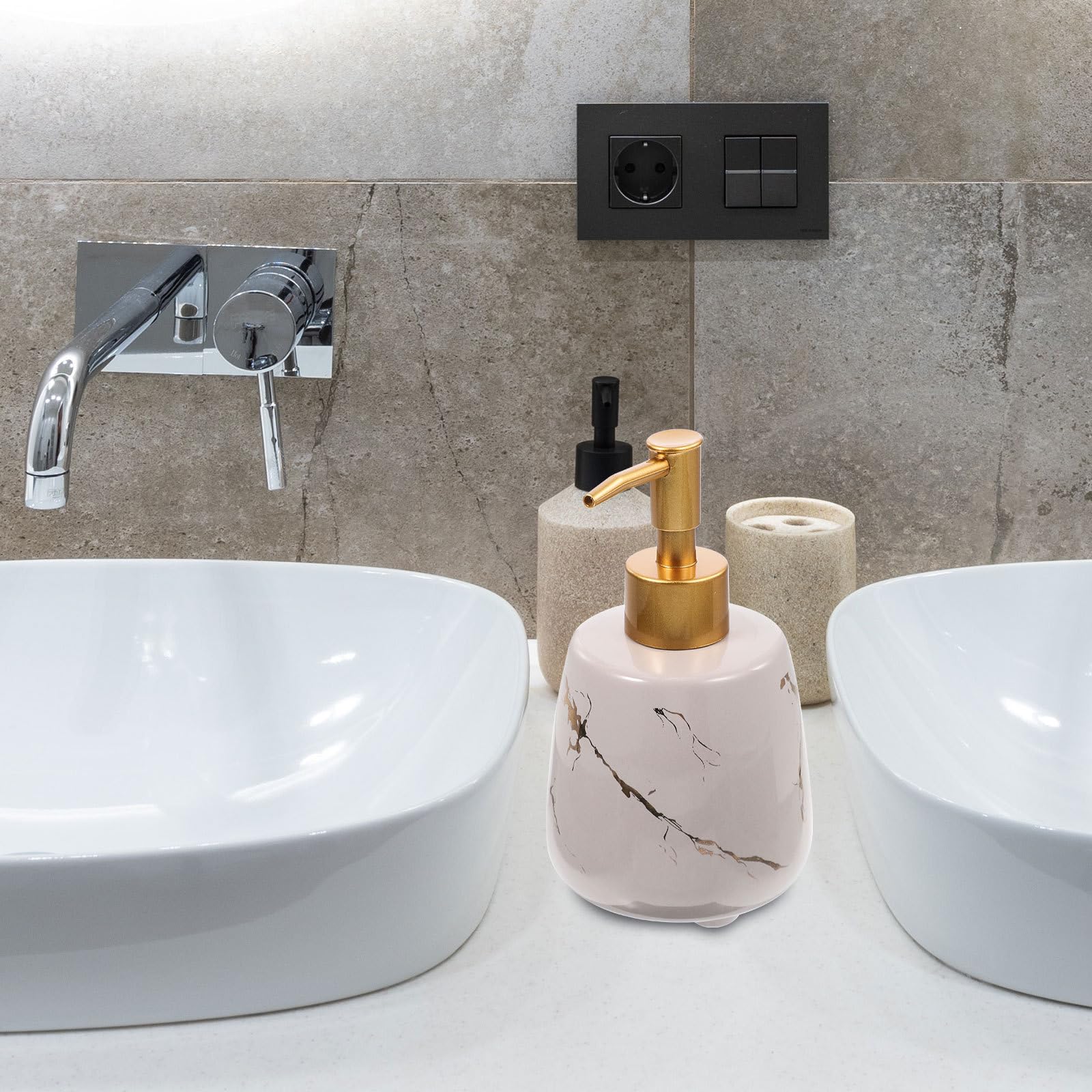 SUPVOX Dispenser di Sapone Pompa Ricaricabile in Ceramica Effetto Marmo Grigio, Flacone Portatile da Viaggio Compatto per Shampoo, Lozione e Bagnoschiuma, Erogatore Liquido per Bagno