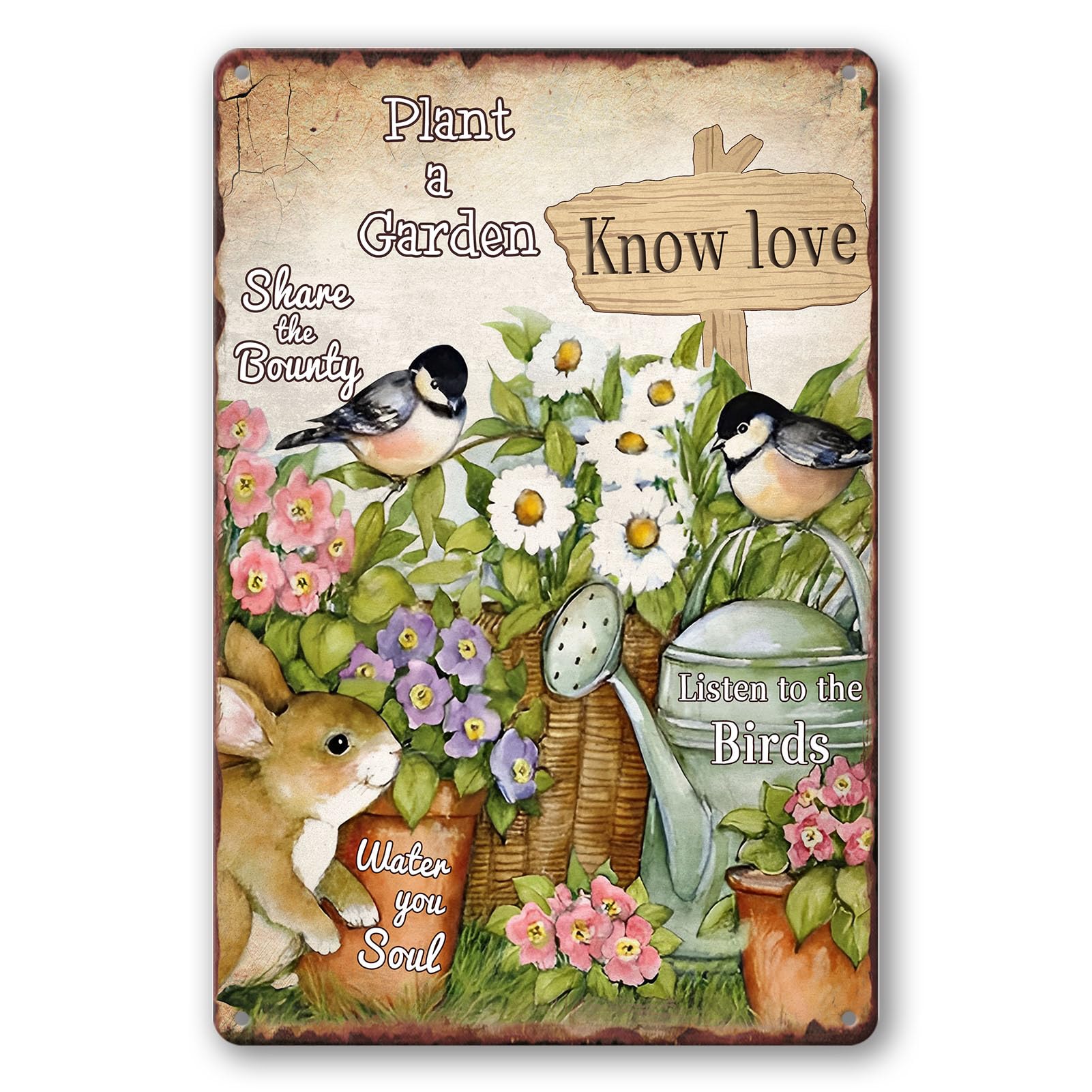 Vintage Metal Tin Sign S - Bird & Flower Garden Plaques, Decorative Outdoor 8x12 Inch Custom Private Property Signs