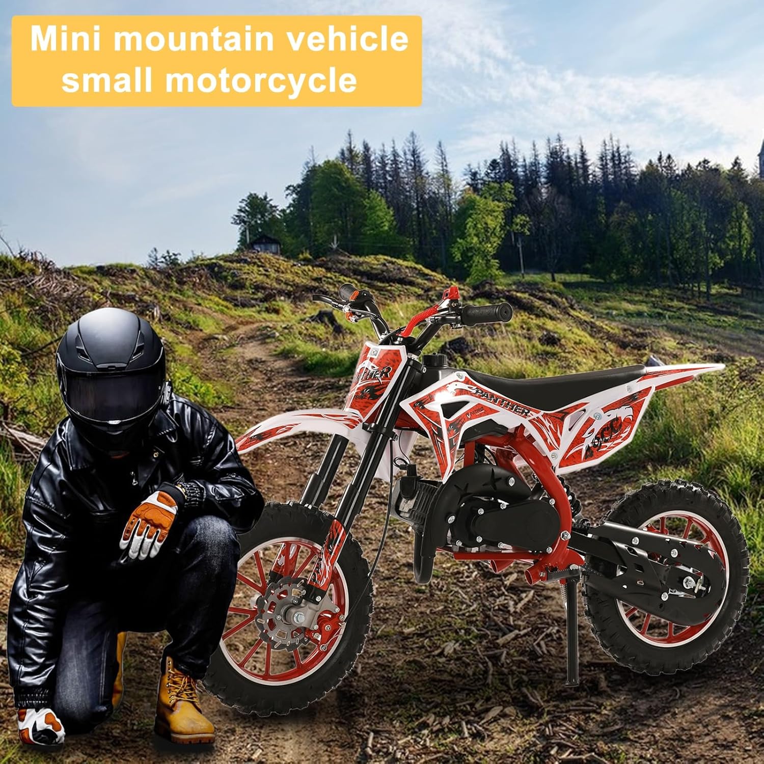 50cc Kids Dirt Bike, Gas Power 2 Stroke Dirt Bike Off Road Mini Motorcycle, Mini Dirt Bike for Kids & Adults, Pull Start Pit Bike, Speeds Up to 40 Mph for Uphill & Off-Road