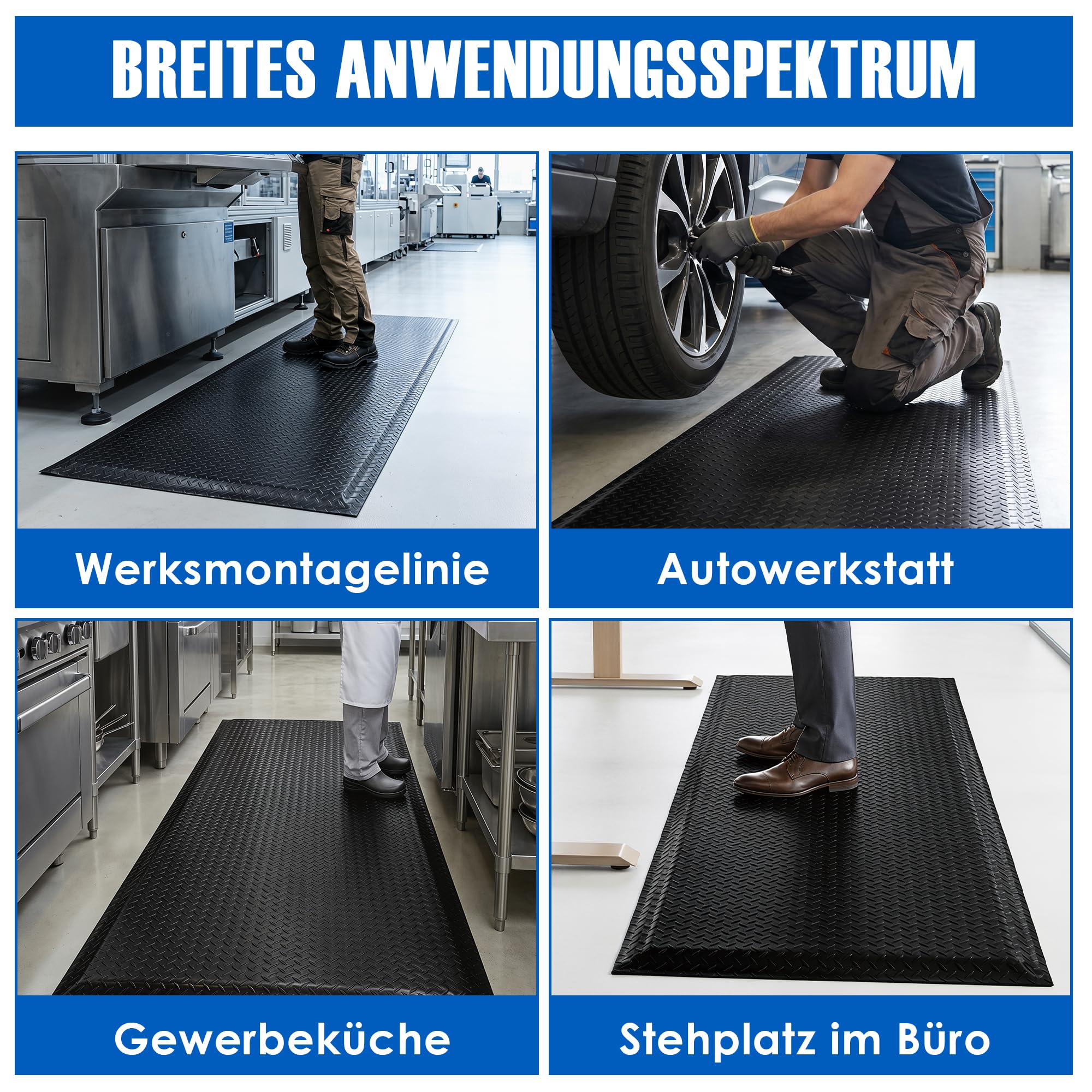 Tappetino anti-stanchezza in PVC, 92 x 152 cm, per scrivania, ergonomico, per postazioni di lavoro in piedi, cucina, officina e nastro di scorrimento (nero)
