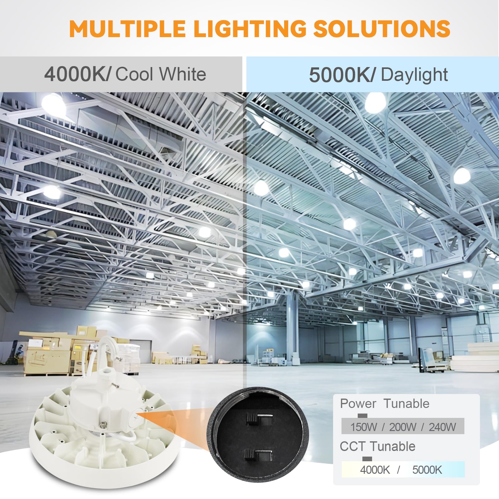 240W UFO LED High Bay Light with Motion Sensor 33600LM 140 lm W 0-10V Dimmable 120-277V IP65 Waterproof — view 4