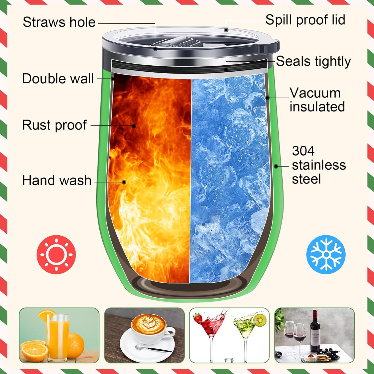 Gejoy 12 Pcs Christmas Tumbler, 12 oz Stainless Steel Tumbler with Lid, Travel Wine Mug Tea Bottle Christmas Vacuum Double Layer Coffee Mug