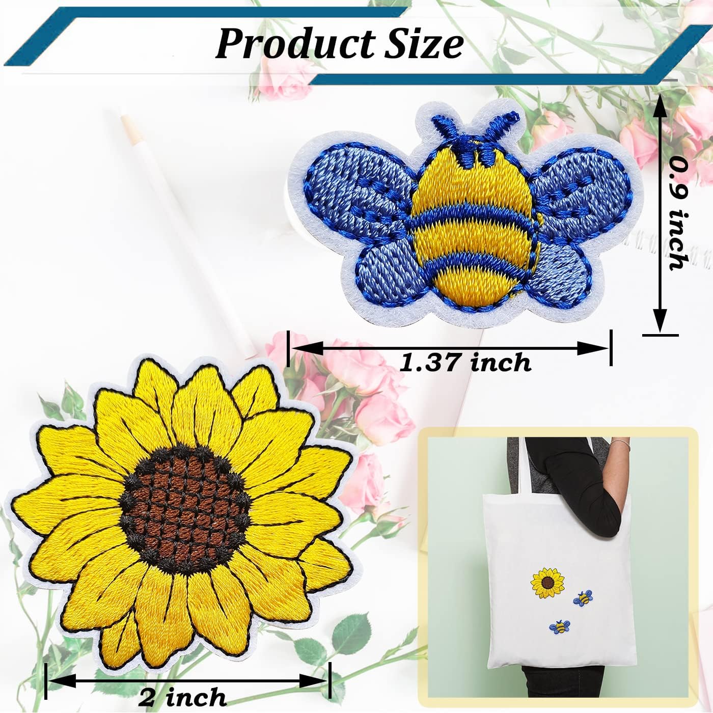 Bee Patch,Embroidered Sunflower Patch,SPRT 11 Pieces Iron on Bee Yellow Flower Patches Decoration Sewing Patch for Bags Jackets Jeans Clothes