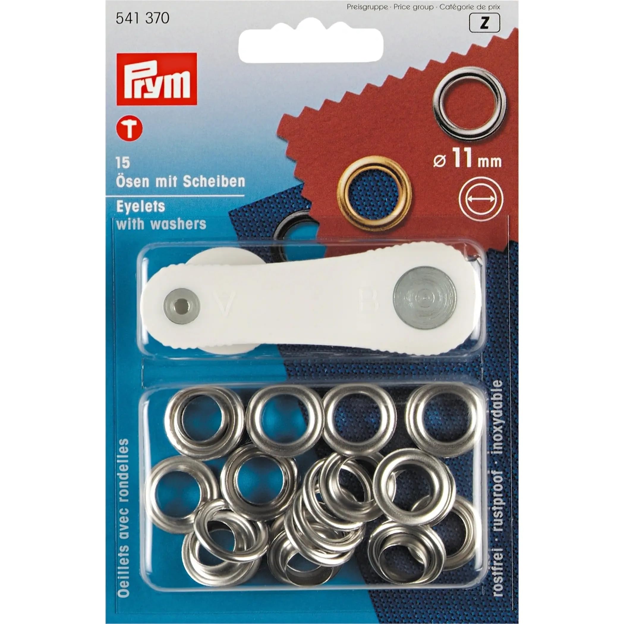 Prym 11 mm Eyelets and Washers, Pack of 15, Brass Silver