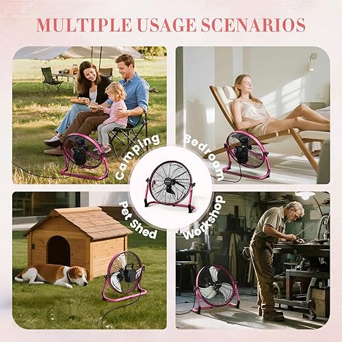 Miniatura 6 de Ventilador portátil de 18 pulgadas, funciona con pilas, ventilador de campamento inalámbrico recargable para exteriores, salida USB, inclinación