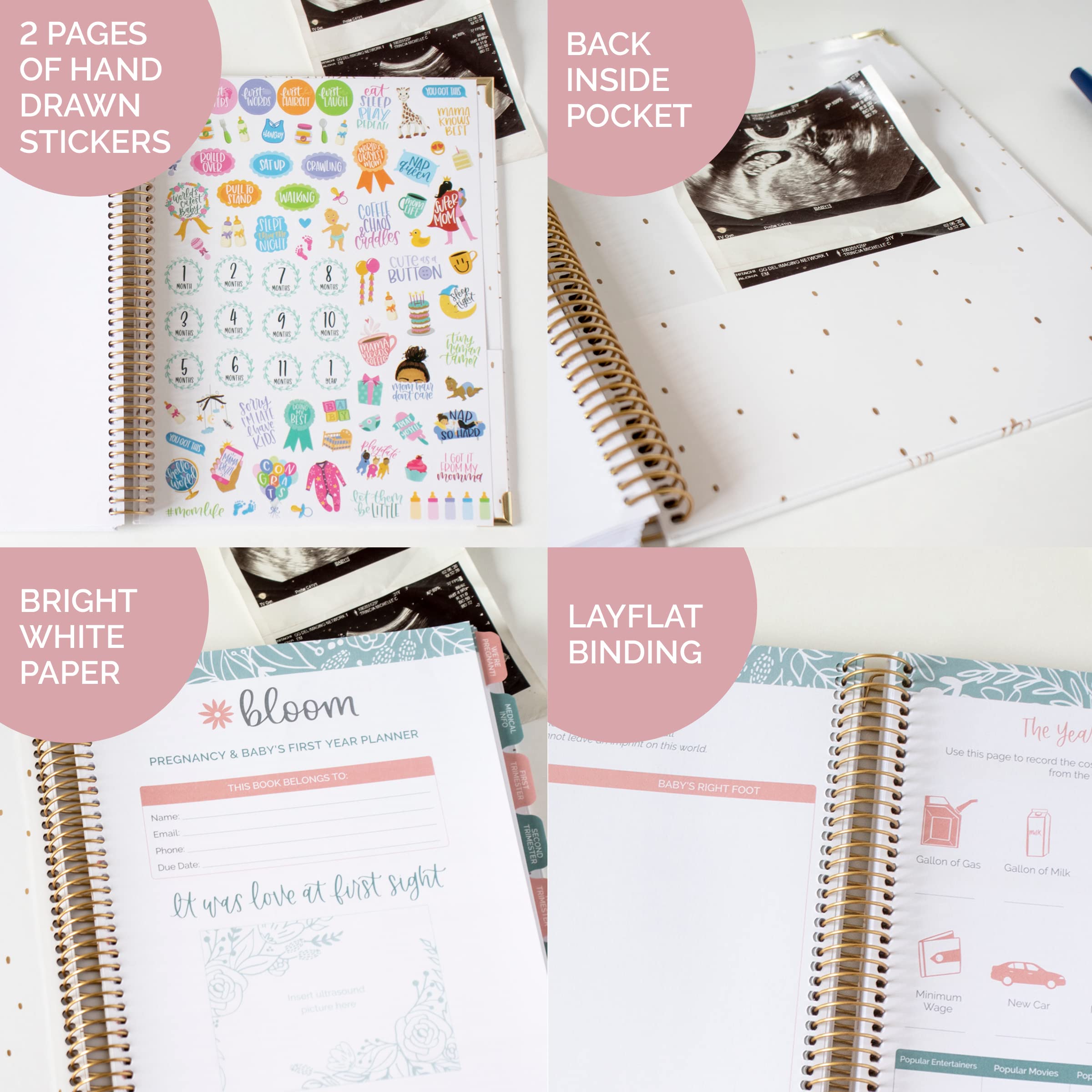 bloom daily planners Nowy kalendarz ciążowy i na pierwszy rok dziecka, planer i pamiętnik z naklejkami, twarda okładka, organizer, do scrapbookingu, bez daty, 20 x 25 cm, The Story of You