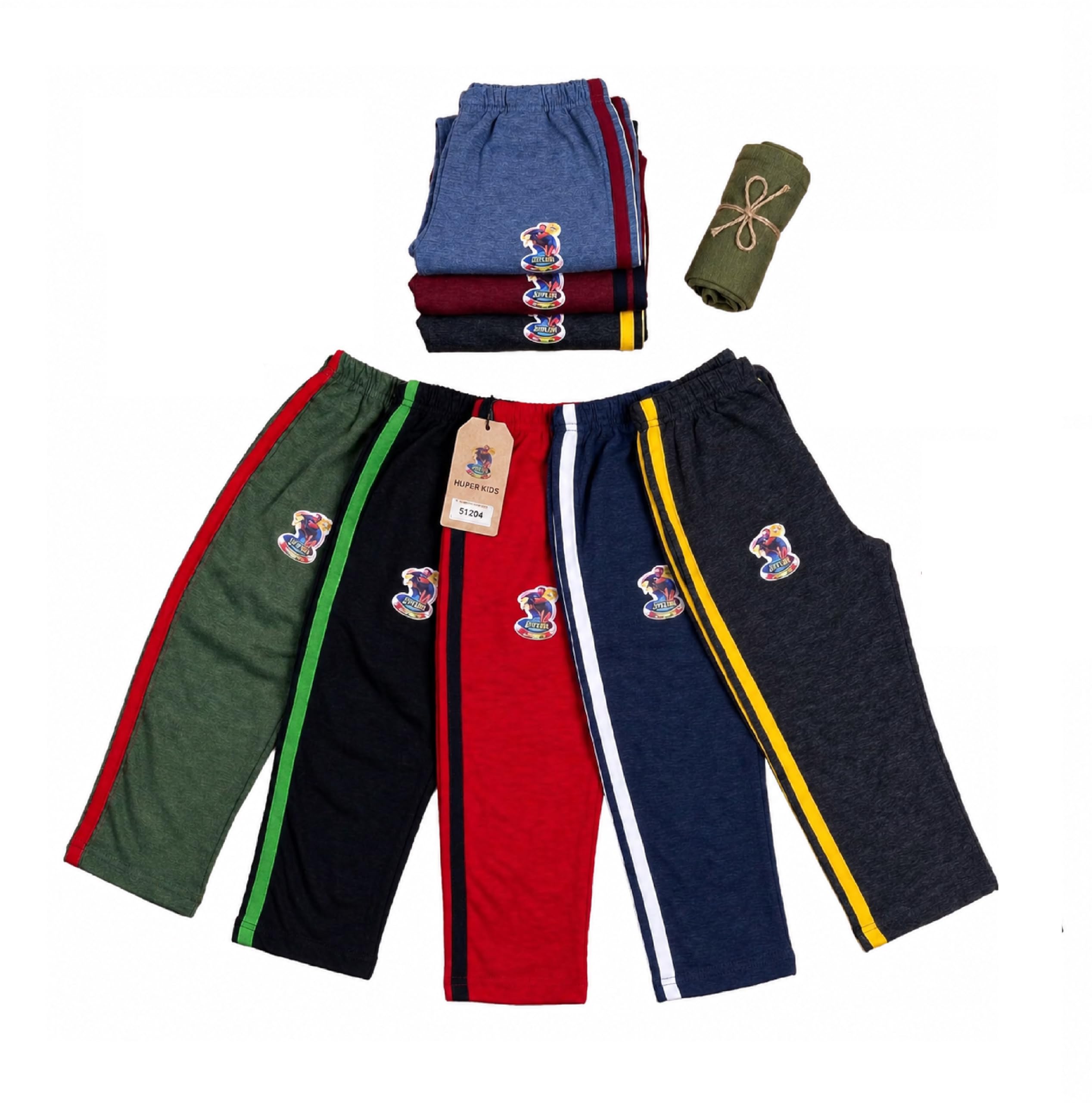 URBAN THREADS Huper Kids Boys Track Pants, Multicolour, Elastic Waist, Side Stripe, Superhero Theme, Pack of 5 for 8-9 Years Old Kids-image-45