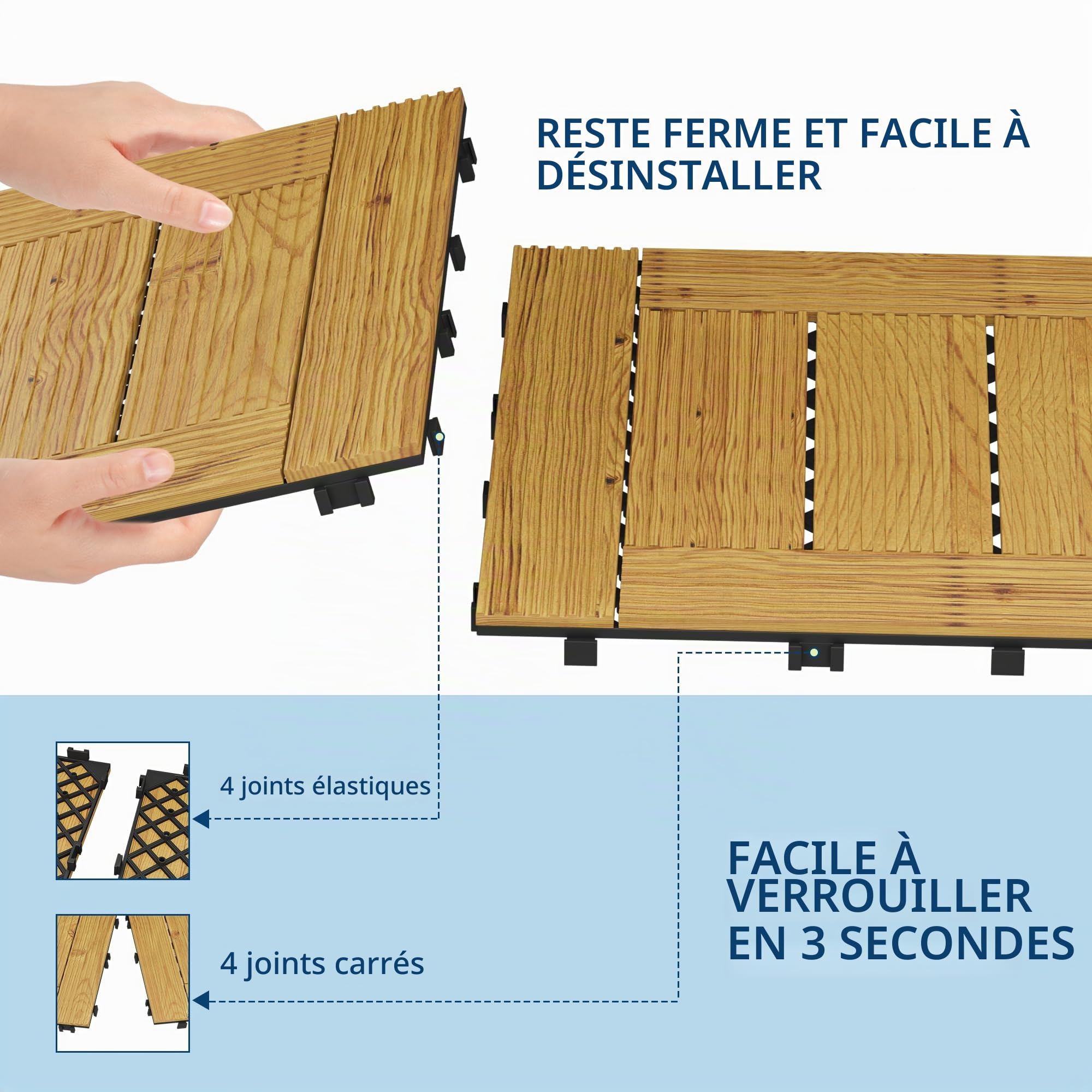 Garvee Dalles emboîtables en bois d'acacia massif 30x30cm, Jaune 33PCS