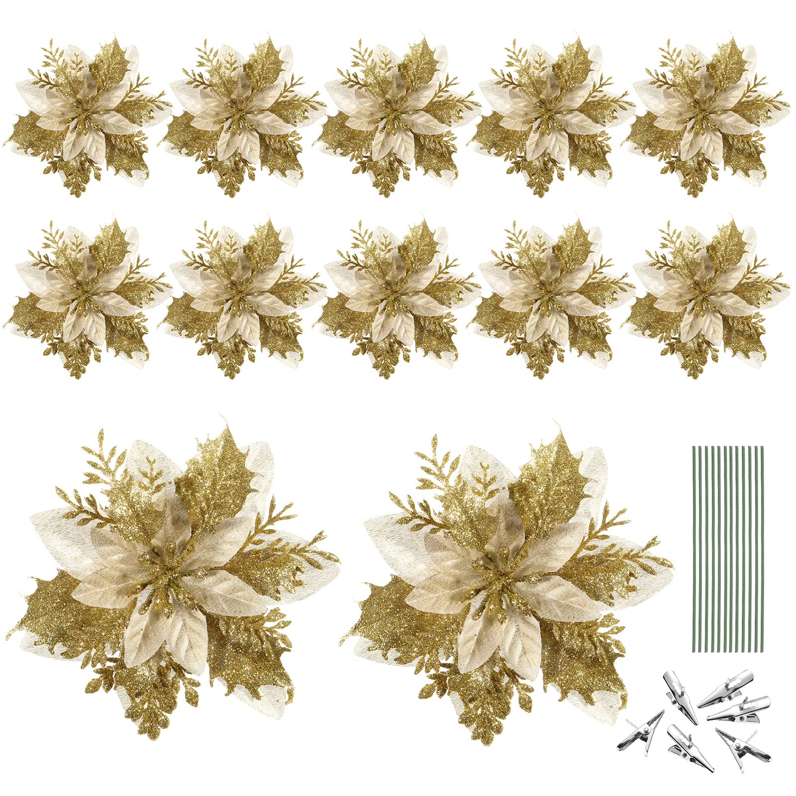 NUOBESTY Christmas Glitter Poinsettia Flowers - Image 2
