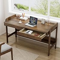 Vista 2 de Escritorio 100% de madera maciza con cajones, escritorio moderno de mediados de siglo de 48 pulgadas, escritorios vintage con estante