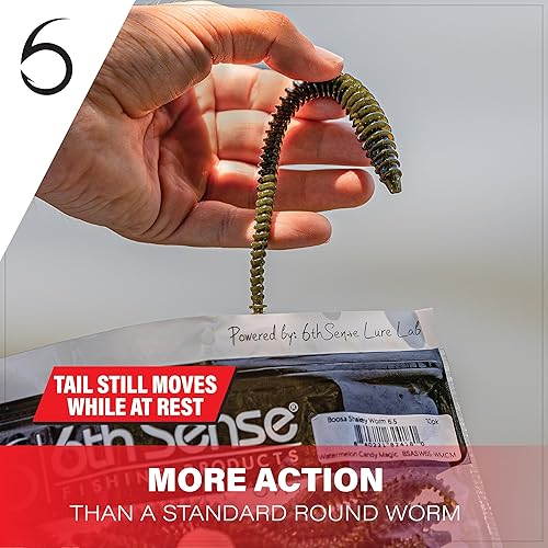 Miniatura 3 de 6TH SENSE Boosa Shakey Worm Cuerpo acanalado alternativo, movimiento flexible, acción de cola bulbosa 6.5 pulgadas (10paquete) Fabricado en los