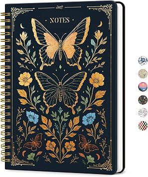 ZOTIA Lined Spiral Journal for Women, A5 Cute Hardcover College Ruled Notebook for Work, School & Note Taking, Aesthetic Writing Journal, 140 Pages 5.8" x 8.3", Golden Butterfly