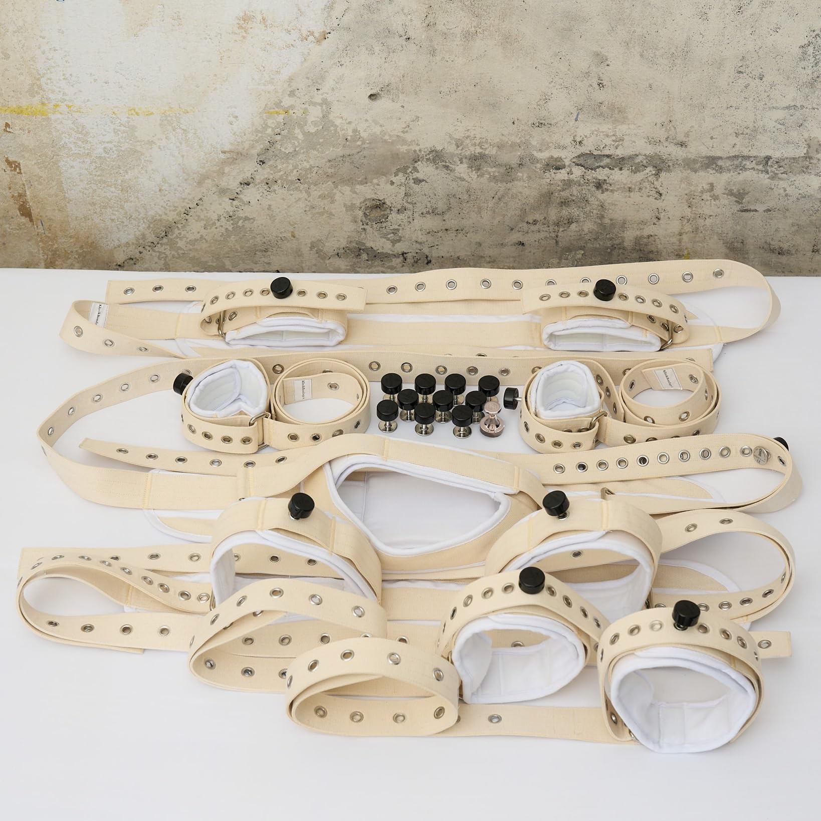 9 Punkt Fixierung Bett-Fesseln Bondage-Set BDSM Fesselset I extrem stabil - Premium Sexspielzeug für Paare I weiß I handgefertigt aus Baumwolle I für alle Bett-Typen