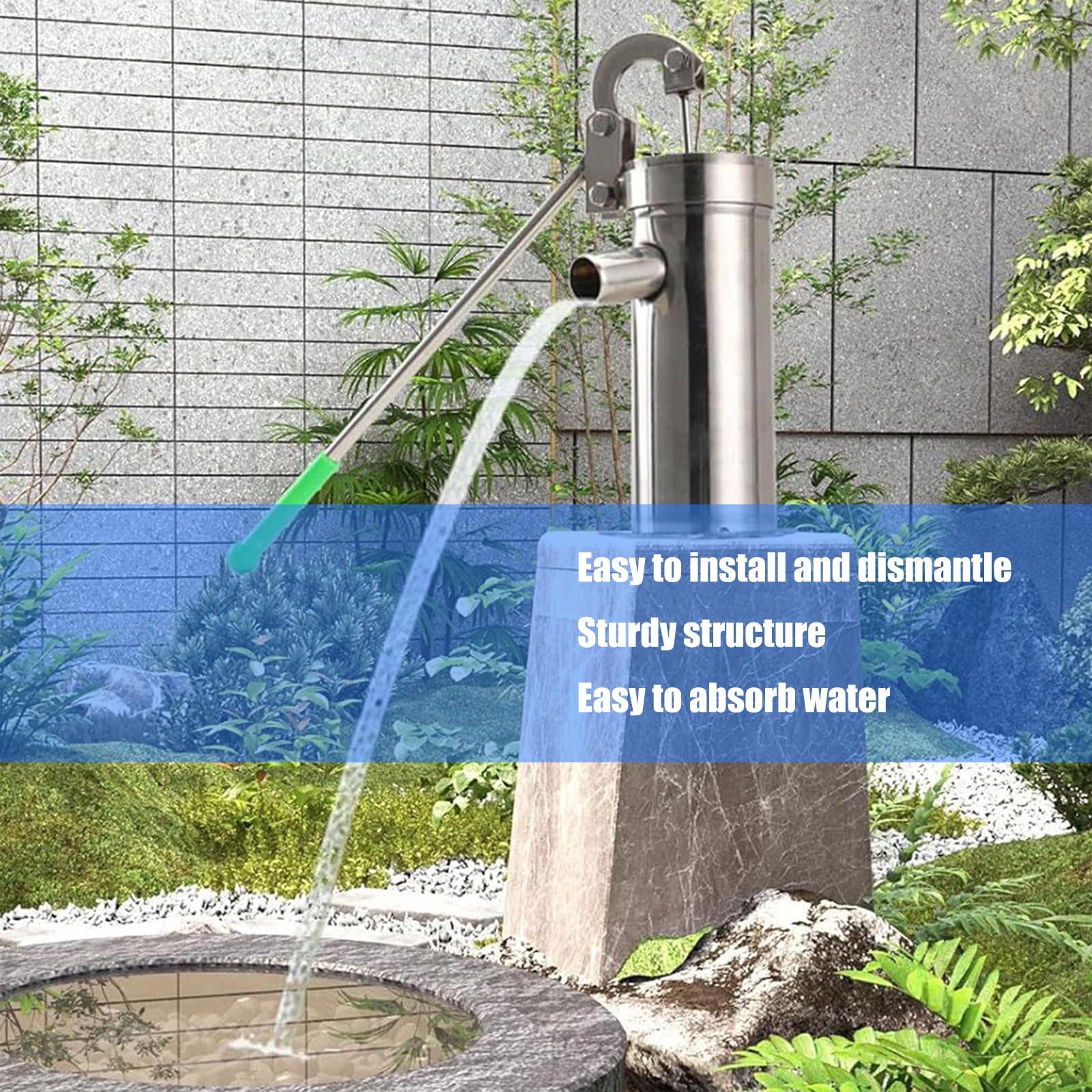 Pompe manuali ergonomiche da pozzo a 360 giri con manico brocca ad alta efficienza energetica per un efficiente approvvigionamento idrico da giardino in acciaio inossidabile per la manutenzione del
