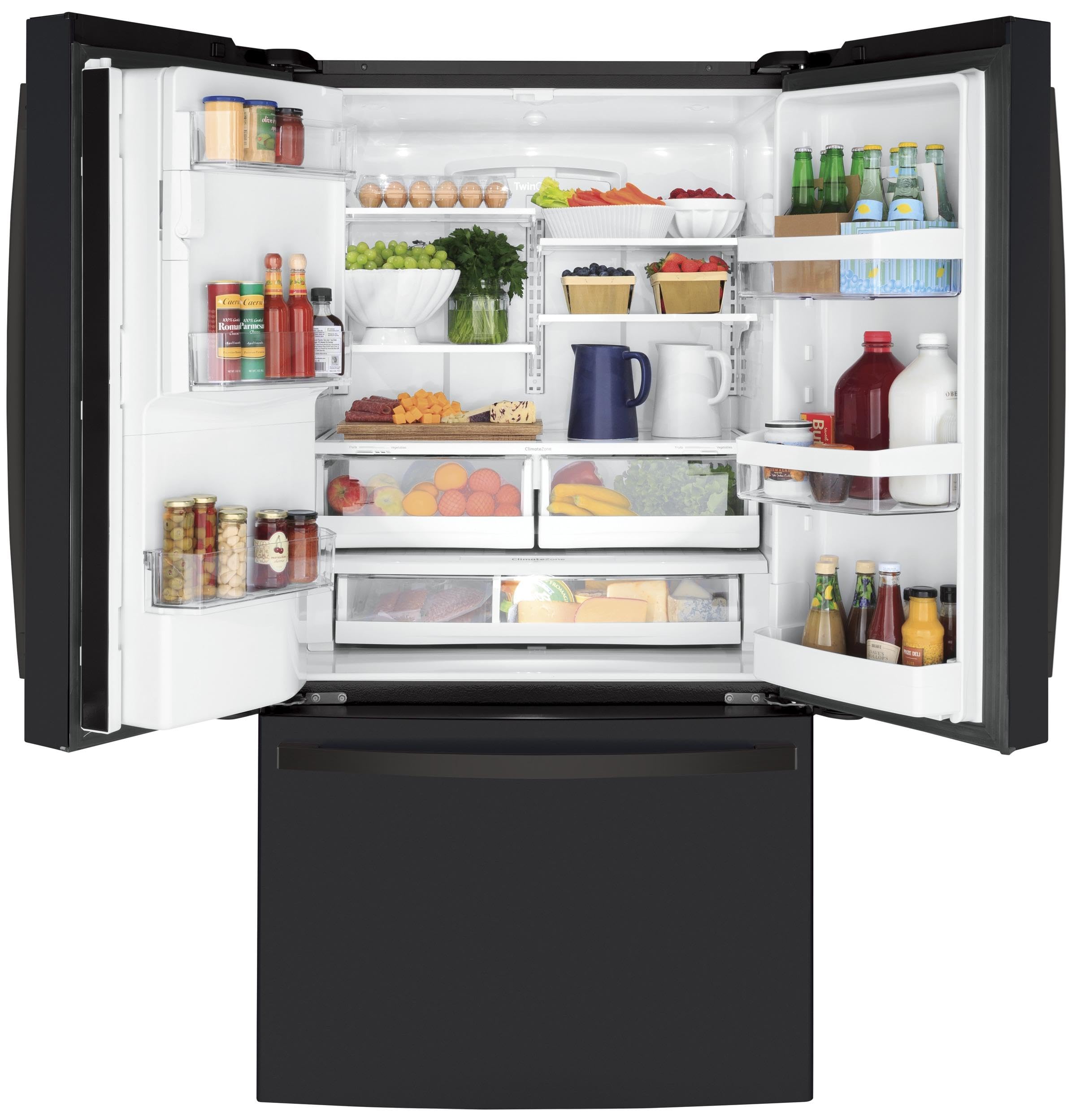 GE 22.1 cu. ft. French Door Refrigerator in Black Slate, Fingerprint Resistant, Counter Depth GYE22GENDS on Fridge.com