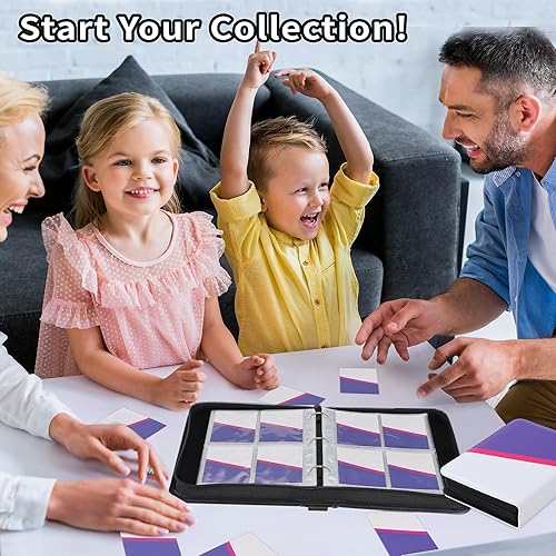 Miniatura 7 de Zettokete Carpeta de tarjetas coleccionables de 4 bolsillos con 50 fundas extraíbles, 400 bolsillos para coleccionista de tarjetas TCG, morado y